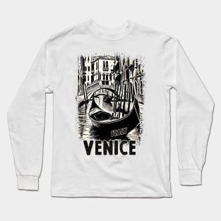 Venice Italy Vintage Travel Postcard Art Style Retro Mid Century illustration Long Sleeve T-Shirt